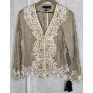 NWT Pamela McCoy Boho Lace Linen Jacket Blazer Women's 2X Cottage Core